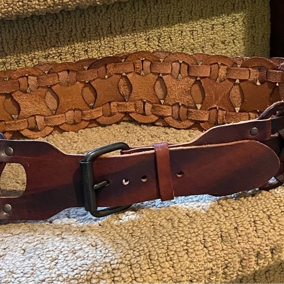 Women Brown Thick Genuine Leather Belt Size Large